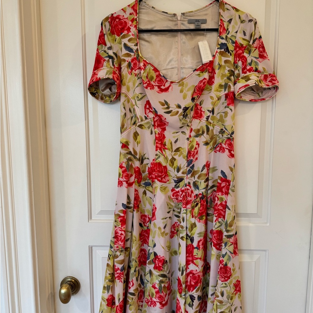 Zac Zac Posen Floral Dress with Red Roses